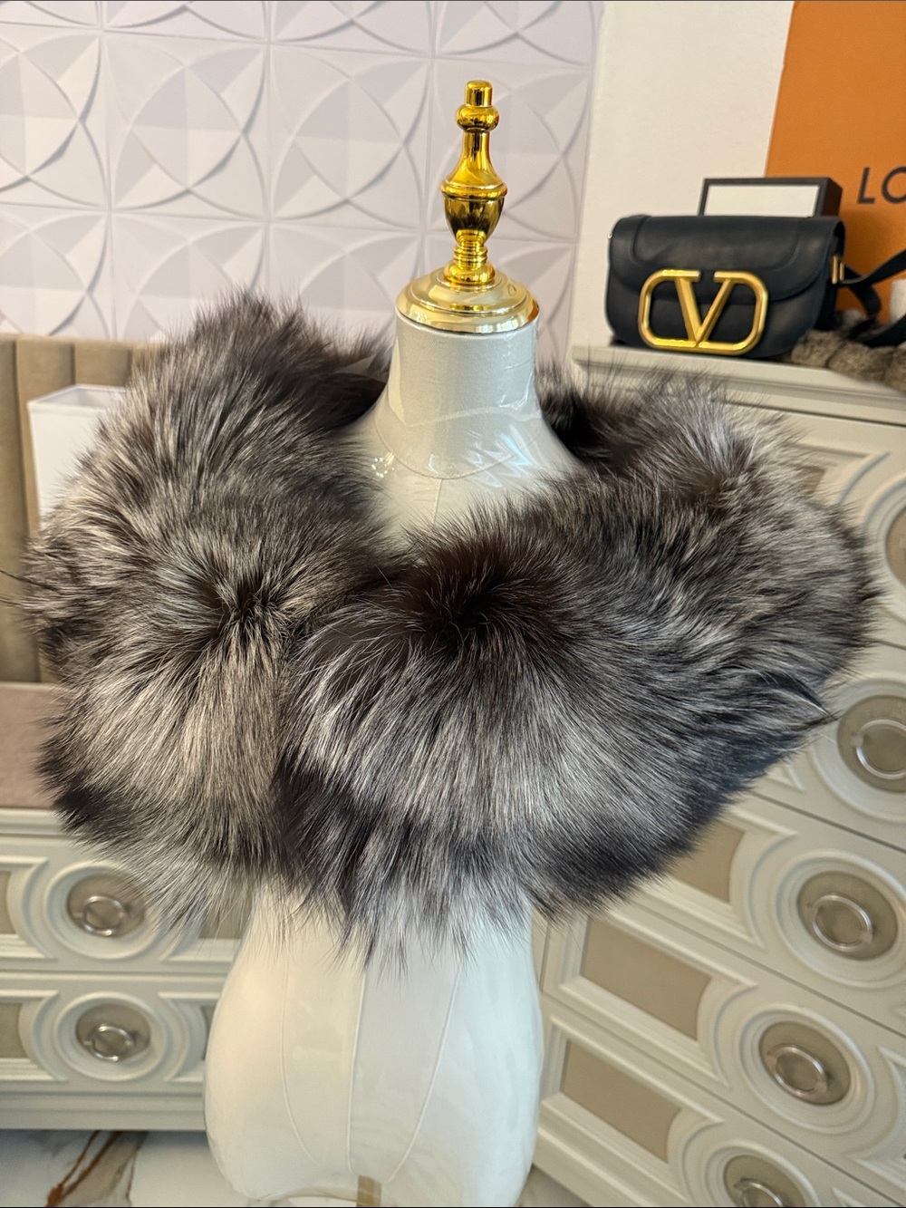 Genuine silver fox fur thick pelts shawl collar